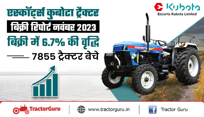 नवंबर 2023 में एस्कॉर्ट्स कुबोटा की ट्रैक्टर बिक्री में 6.7% की वृद्धि, 7855 ट्रैक्टर बेचे